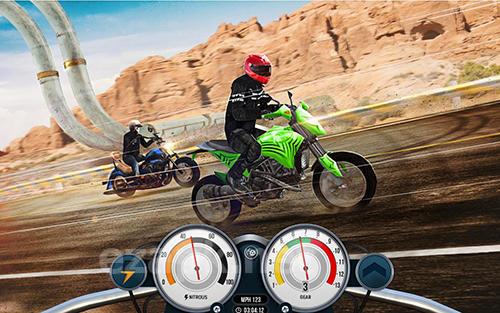 Bike rider mobile: Moto race and highway traffic